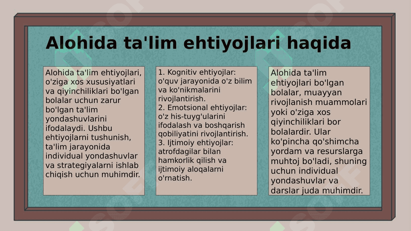 Alohida ta'lim ehtiyojlari bo'lgan bolalarga individual ta'lim dasturlarini o'zlashtirishda maxsus pedagoglar va tyutorlar vazifalari. 4