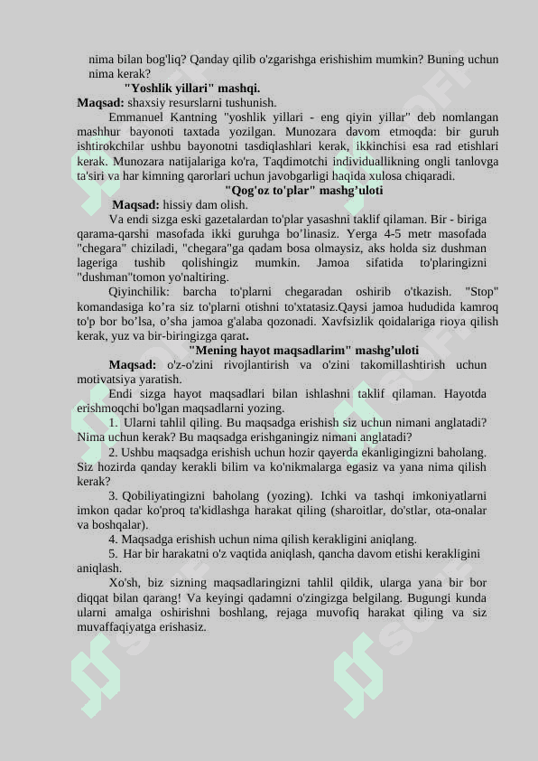 "Orzu va maqsad" Trening ishlanma 2