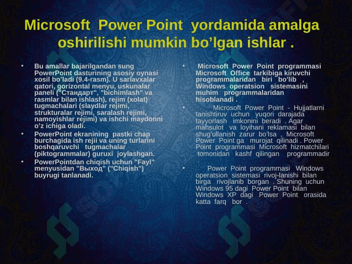 Power point dasturining asosiy elementlari 6