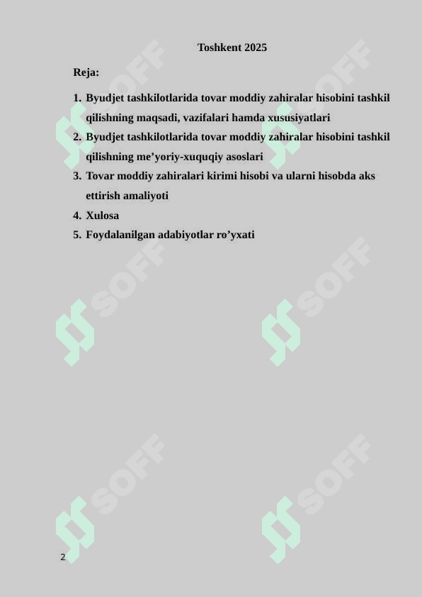 Budjet tashkilotlarida tovar moddiy‒zaxiralar hisobini tashkil etish. 2