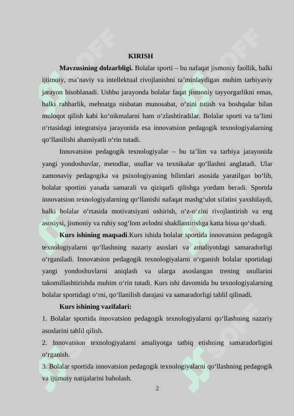 BOLALAR SPORTIDA INNOVATSION PEDAGOGIK TEXNOLOGIYALARNI QO'LLASH SAMARADORLIGI 2