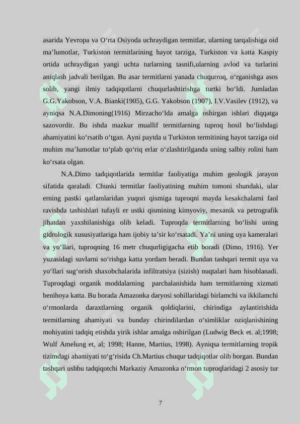 “SURXONDARYO VILOYATI TUMANLARIDA YOG`OCH ZARARKUNANDALARINING TARQALISHI VA BIEKOLOGIK XUSUSIYATLARI” 7