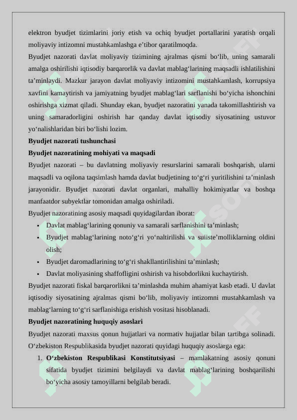 Byudjet nazorati, byudjet nazorati elementlari 4