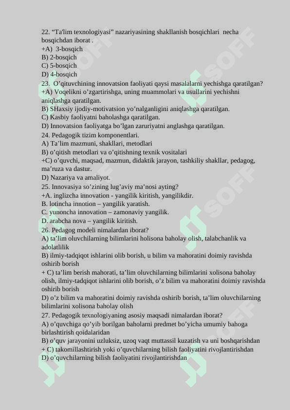 Pedagogika 400-test javoblari bilan 4