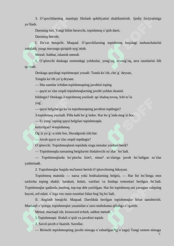 “O`zbеk xalq topishmoqlarini o`rganish orqali maktab yoshidagi kichik bolalarning aqliy tafakkuri va intеllеktual salohiyatini rivojlantirish usullari 7