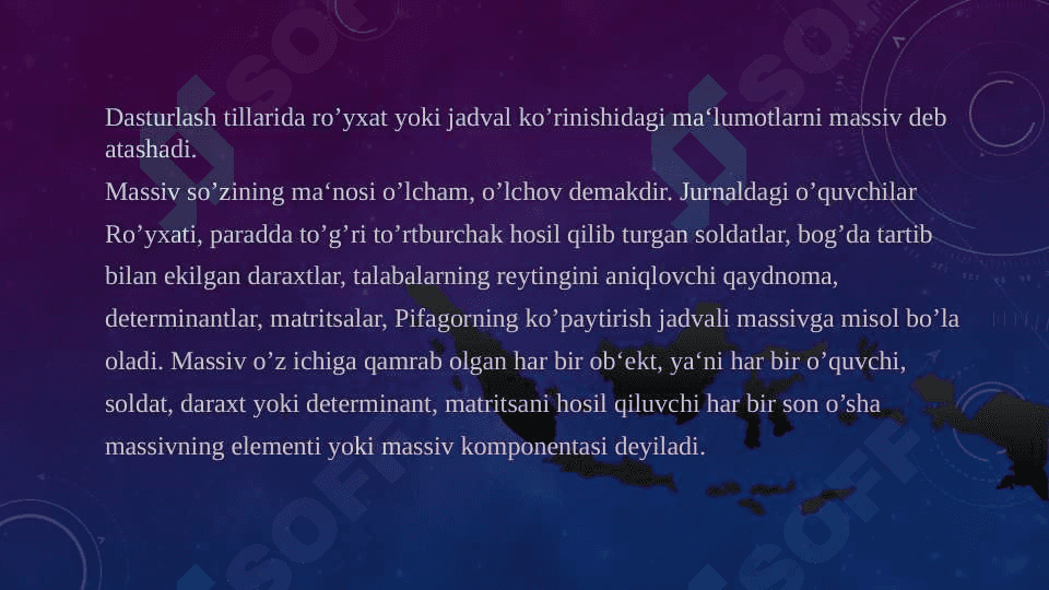 Bir nechta ro’yxatlarni o’quvchilarga hayotiy misollar orqali tushuntiring 1