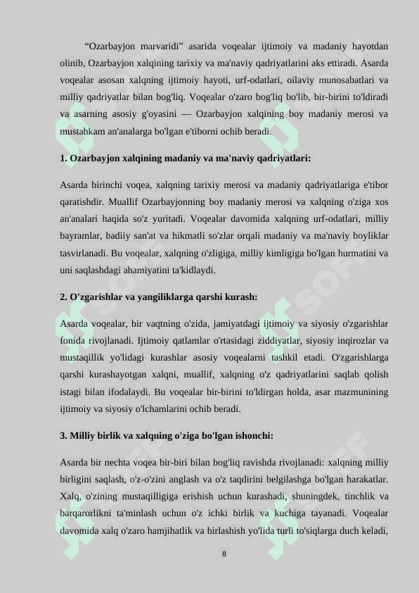 “Ozarbayjon marvaridi” asari tahlili 8