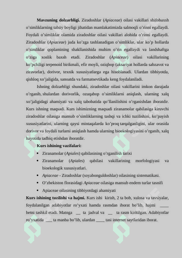 ZIRANAMOLAR (APIALES) QABILASI 3