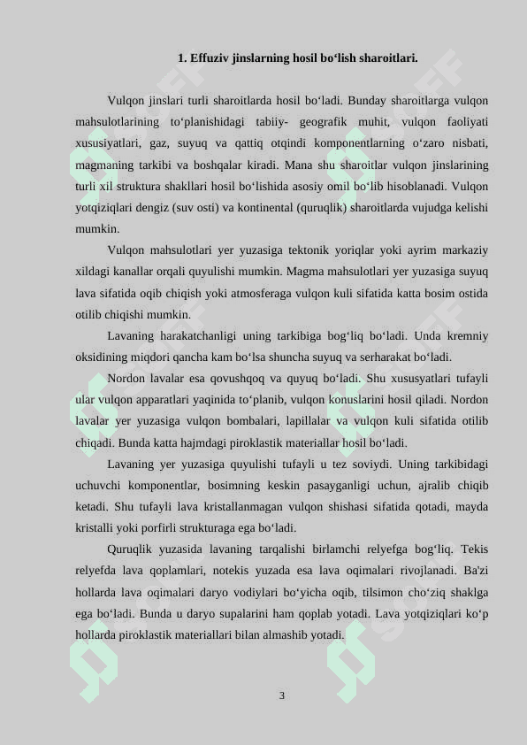 Effuziv tog' jinslarining yotish shakillari,morfologiyasi. 3
