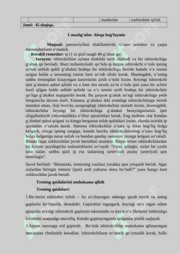 "O'zingni asra" Trening ishlanma 2