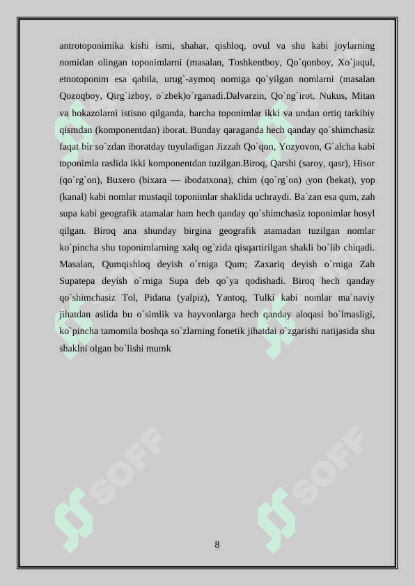 RESPUBLIKA VILOYATLARI JOYLARI TOPONOMIKASI 8