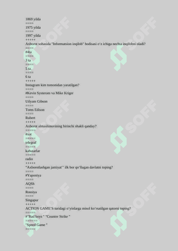 Mediasavodxonlik fanidan test. 200 talik. javoblari bilan 3