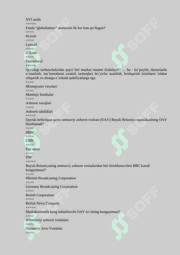 Mediasavodxonlik fanidan test. 200 talik. javoblari bilan 5