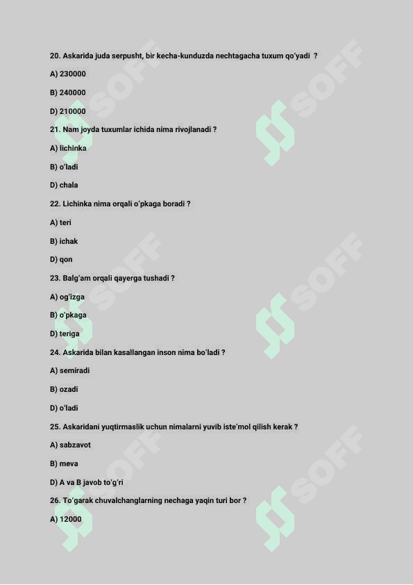 Test | Zoologiya | 7-sinf 4