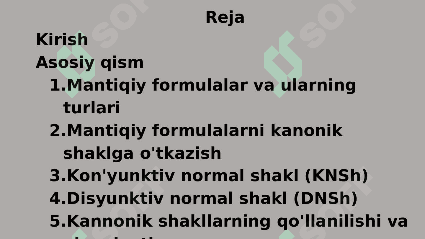 Mantiqiy formulalarning kanonik shakli. 2