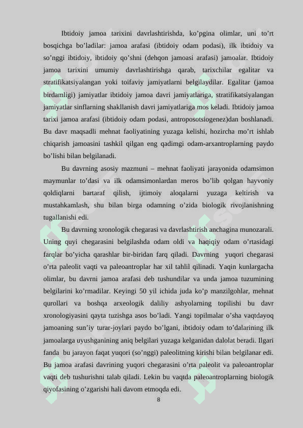 IBTIDOIY JAMOA DAVRI TARIXINING MANBASHUNOSLIGI VA TARIXSHUNOSLIGI 8