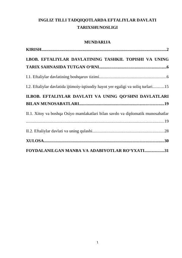 INGLIZ TILLI TADQIQOTLARDA EFTALIYLAR DAVLATI TARIXSHUNOSLIGI