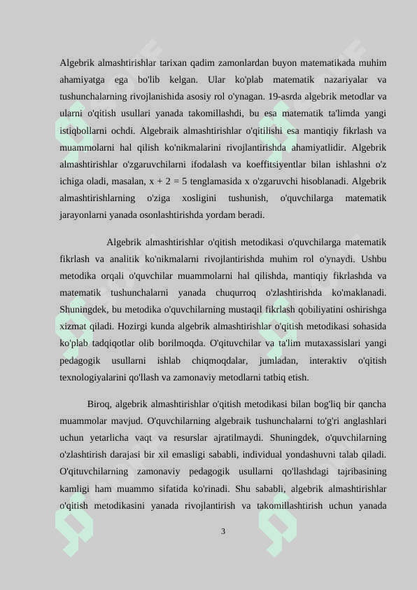 KURS ISHI MATEMARIKA-  ALGEBRIK ALMASHTIRISHLAR 3