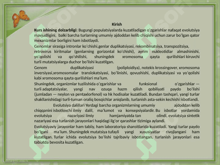 Hayvonlar evolyutsiyasi va ekalogiyasi 2