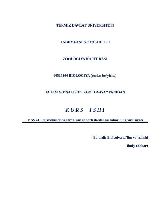 O'zbekistonda tarqalgan zaharli ilonlar