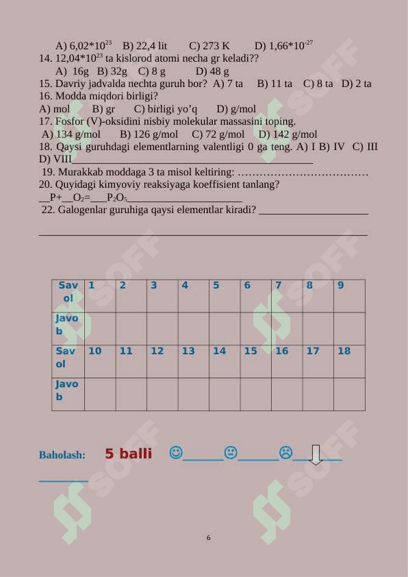 7-sinf kimyo Nazorat ishlari kitob 6