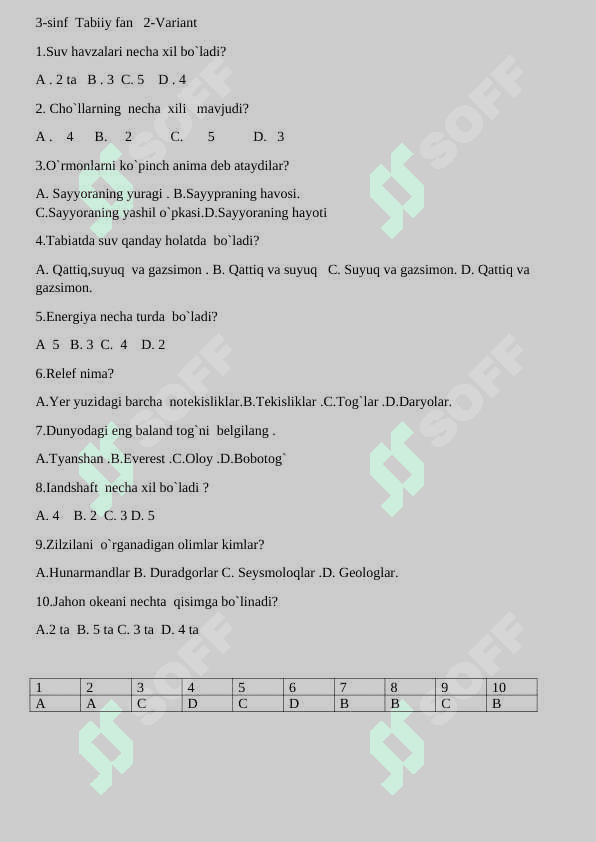 3-sinf  Tabiiy fan  1-Variant. 2
