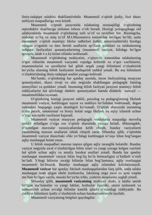 Jadallashtiruvchi ta’lim texnologiyalar, muammoli ta’lim texnologiyasi 4