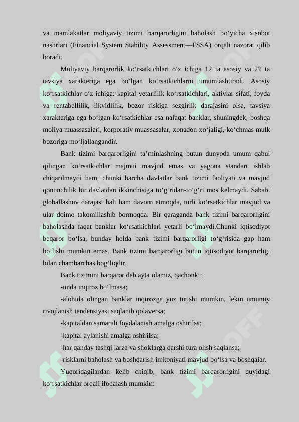 O’zbekiston Respublikasi bank tizimi barqarorligini ta’minlash metodologiyasini takomillashtirish. 8