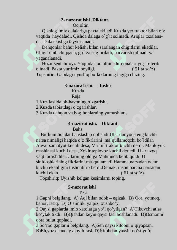 4-sinf nazorat ishlari toʻplami 2