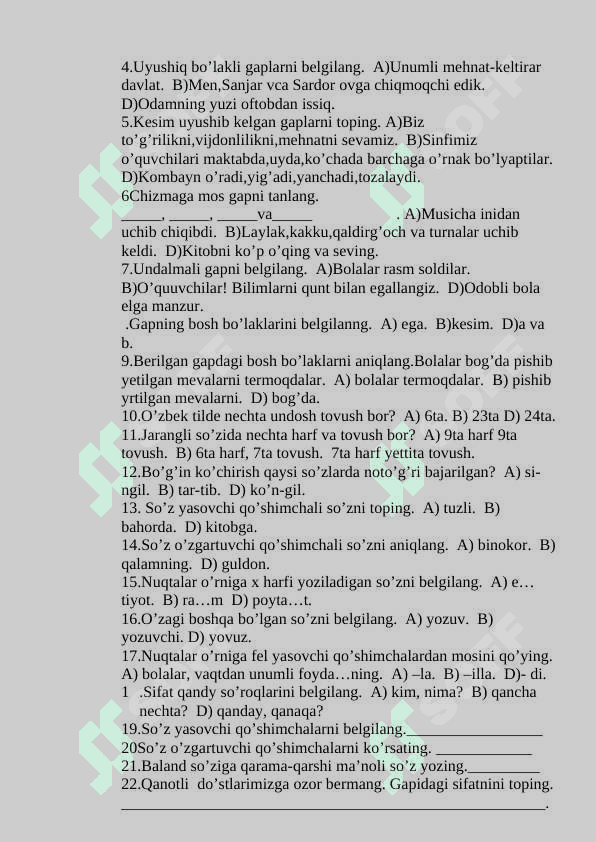 4-sinf nazorat ishlari toʻplami 3