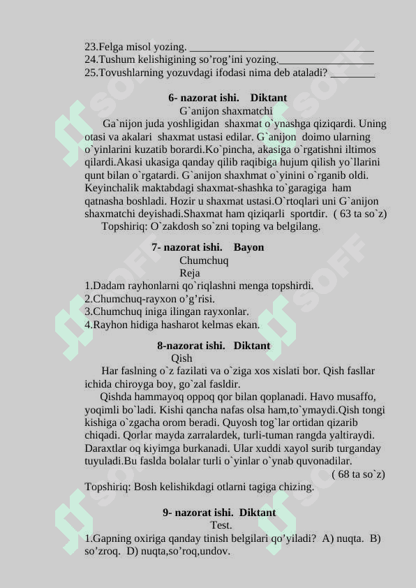 4-sinf nazorat ishlari toʻplami 4