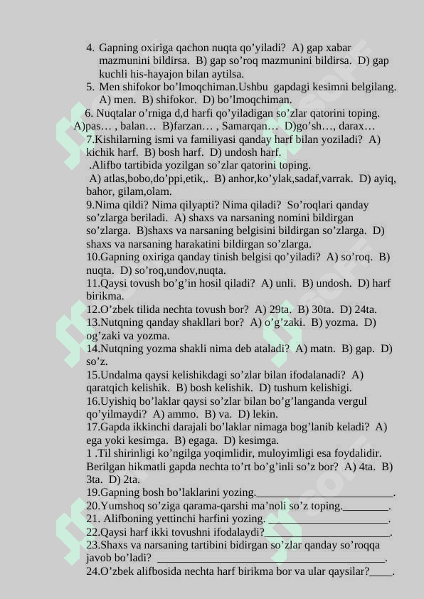 4-sinf nazorat ishlari toʻplami 8