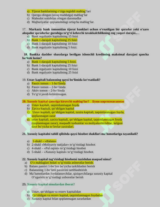 Bank tahlil test javoblari bilan 3
