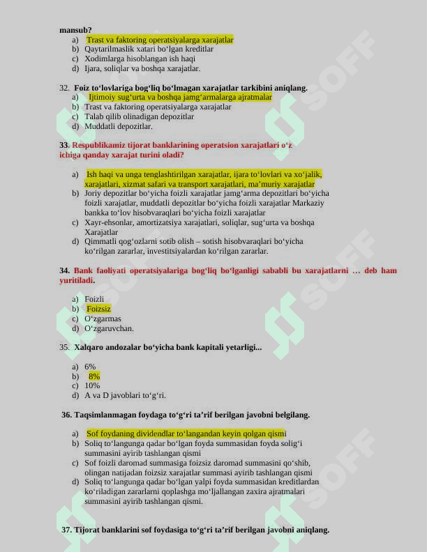 Bank tahlil test javoblari bilan 5