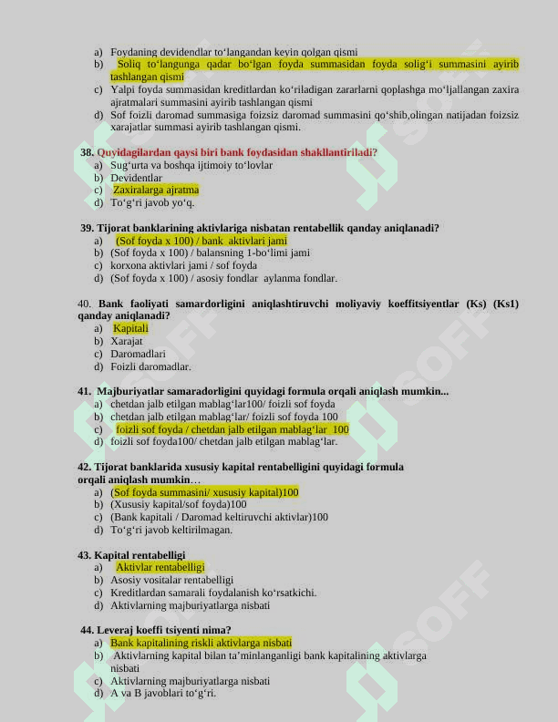 Bank tahlil test javoblari bilan 6
