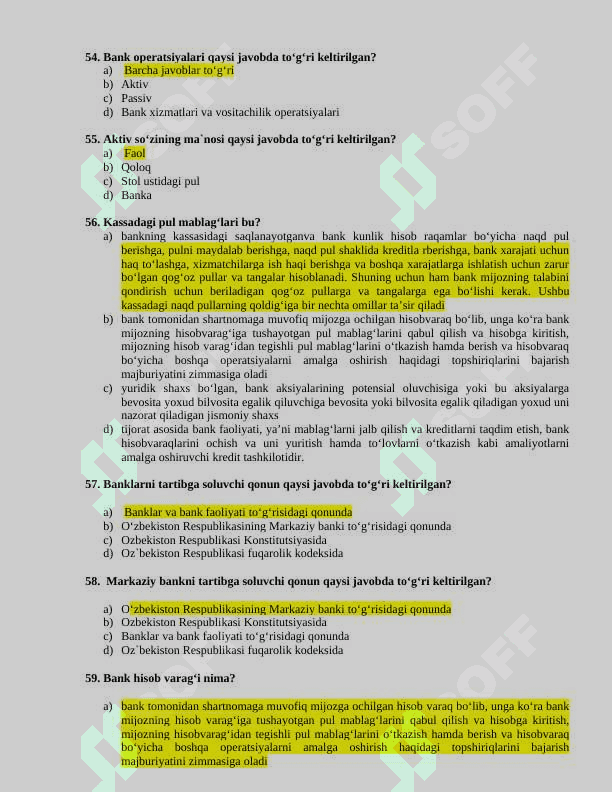 Bank tahlil test javoblari bilan 8