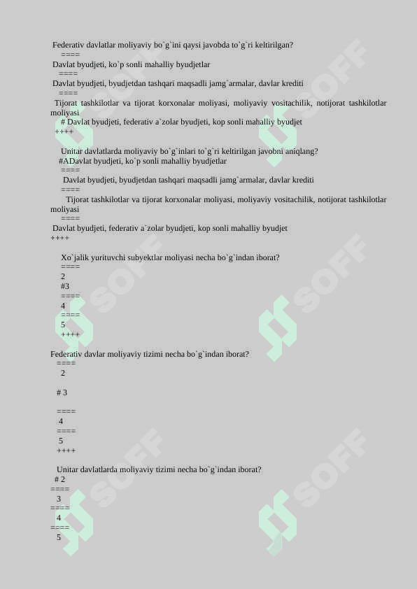 Moliya test javoblari bilan 7