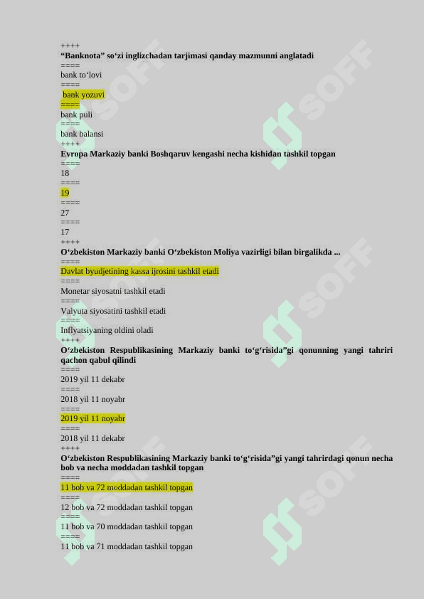Bank ishi test javoblari bilan 8