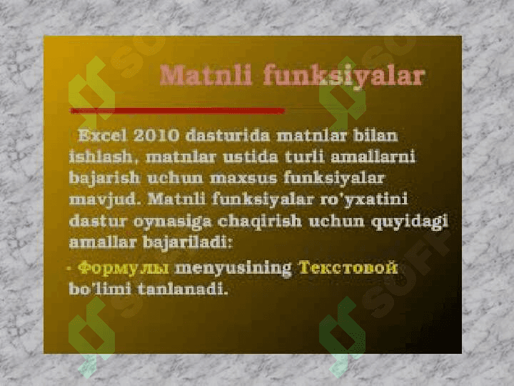 Excelda matnli funksiyalar bilan ishlash 8