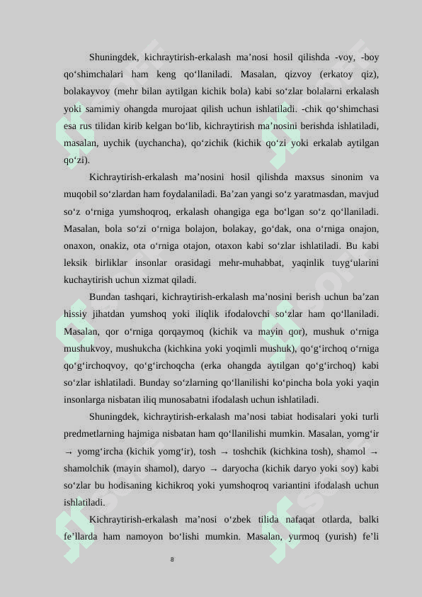 O'zbek tilida kichraytirish-erkalash ma'nosining ifodalanishi 8