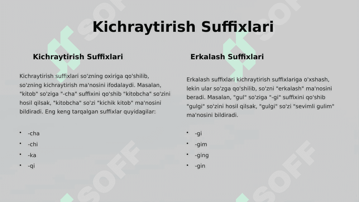 O'zbek tilida kichraytirish-erkalash ma'nosining ifodalanishi 2