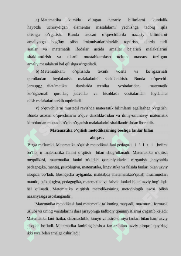 MATEMATIKA VA UNI O’QITISH METODIKASI 6
