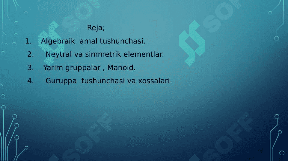 BINAR ALGEBRAIK AMAL TURLARI XOSSALARI.YARIM GRUPPA 2
