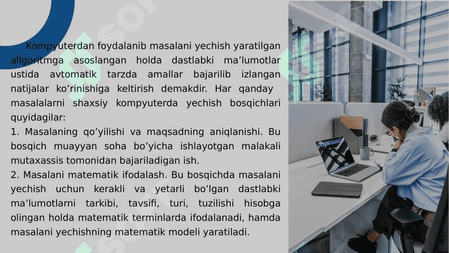Kompyuterda masala yechishning asosiy bosqichlari. Algoritmlash va tibbiyotda masalalarni yechishda ob'ektga qaratilgan dasturlash tillari. Berilgan tibbiy biologik masalalarni yechishga qaratilgan dasturlash 3