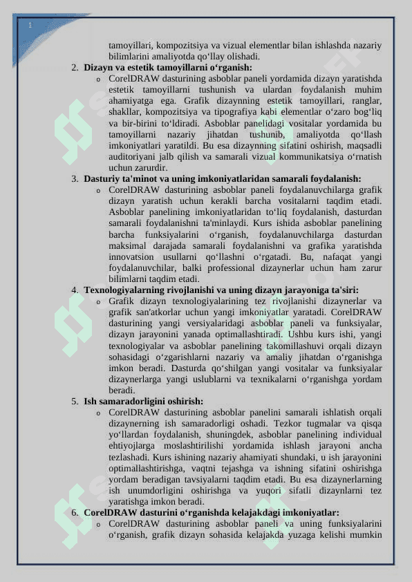 Corel Draw dasturining uskunalar paneli va uning vazifalari kurs ishi 5