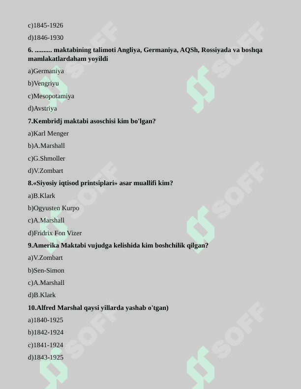 Tarix fanidan 25 talik test (javoblari bilan) 2