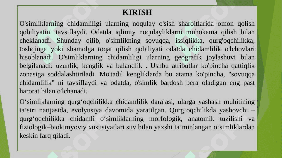 O’simliklarni qurg’oqchilikka chidamliligi 2