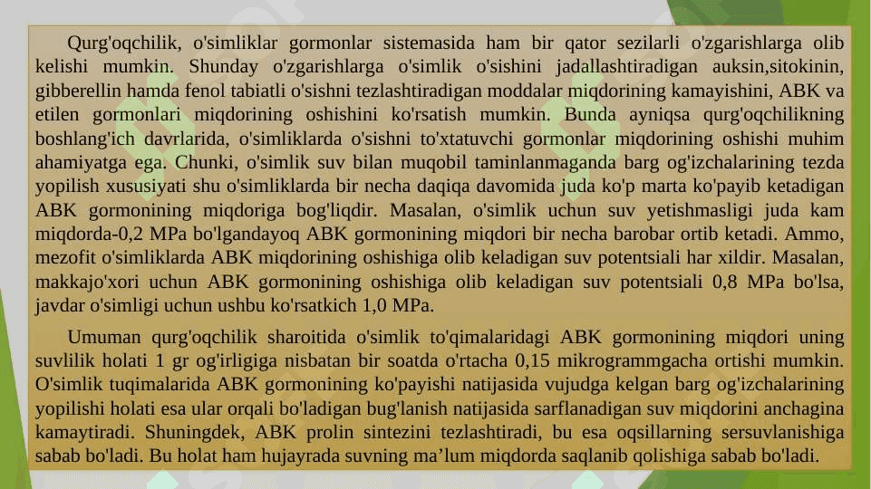 O’simliklarni qurg’oqchilikka chidamliligi 5