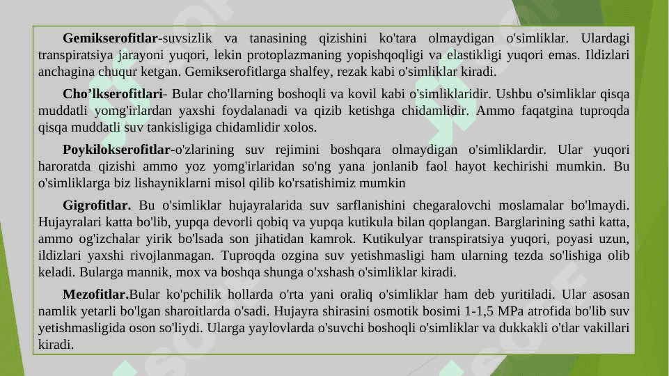O’simliklarni qurg’oqchilikka chidamliligi 8