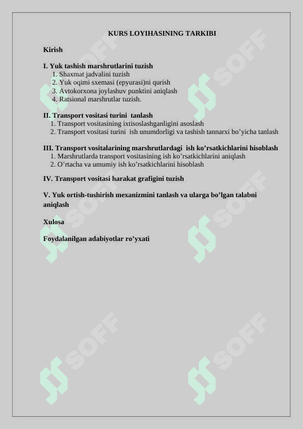 “Avtomobil transportida yuklarni tashish” fanidan kurs loyiha (ishi) TOPSHIRIQ №2 (variant 2) 3